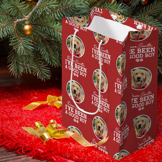 Dear Santa I've Been a Good Boy, Dog Photo Medium Gift Bag (Creator Uploaded)
