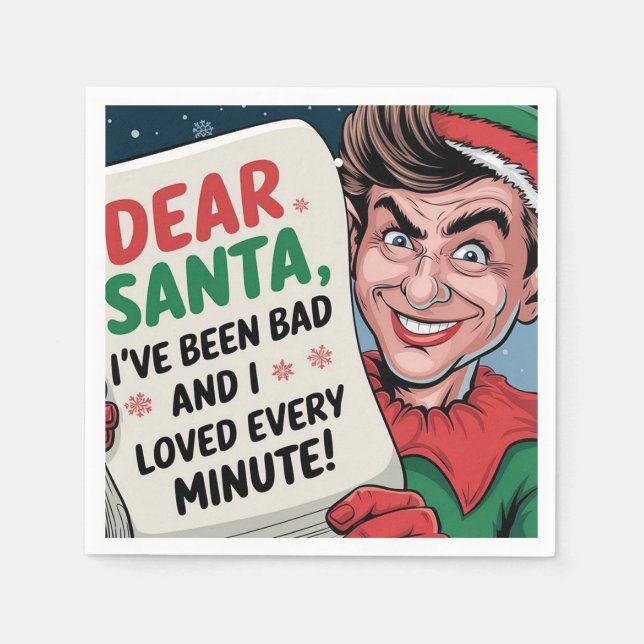Dear Santa, I've Been Bad Christmas Elf Fun Design Napkins (Front)