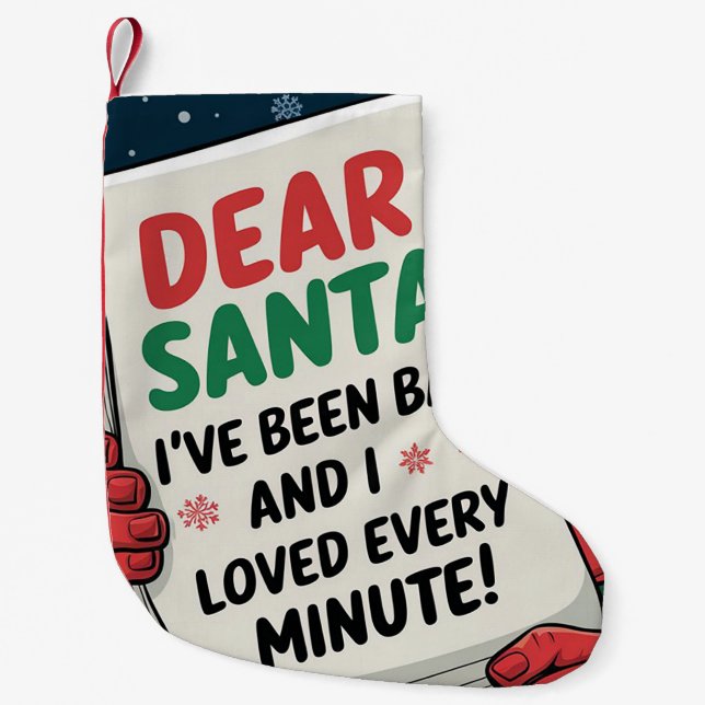 Dear Santa, I've Been Bad Christmas Elf Fun Design Small Christmas Stocking (Front)
