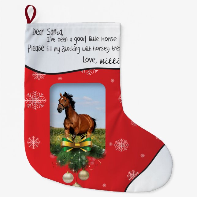 Dear Santa I've Been Good Red ADD YOUR PHOTO Name Large Christmas Stocking (Front)