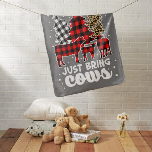 Dear Santa Just Bring Cows Christmas Buffalo Plaid Baby Blanket