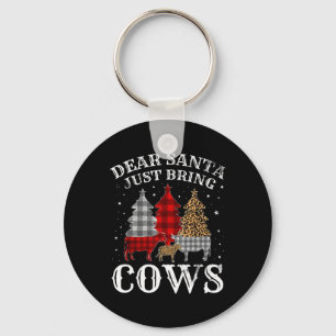 Dear Santa Just Bring Cows Christmas Buffalo Plaid Keychain