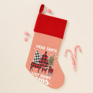 Dear Santa Just Bring Cows Christmas Buffalo Plaid Stocking
