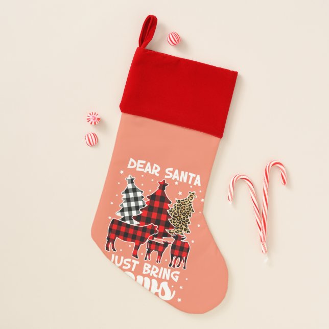 Dear Santa Just Bring Cows Christmas Buffalo Plaid Stocking (Front)