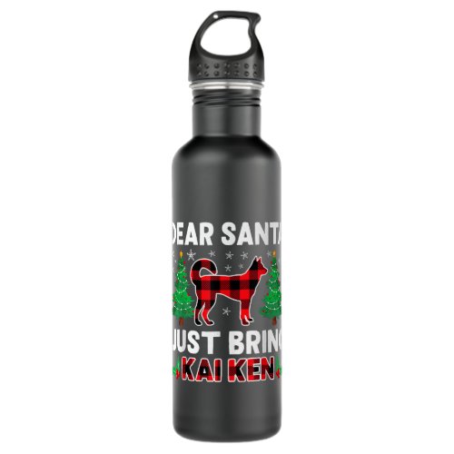Dear Santa Just Bring Dog Buffalo Plaid Kai Ken Xm Stainless Steel Water Bottle