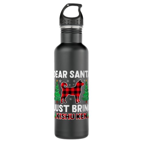 Dear Santa Just Bring Dog Buffalo Plaid Kishu Ken  Stainless Steel Water Bottle