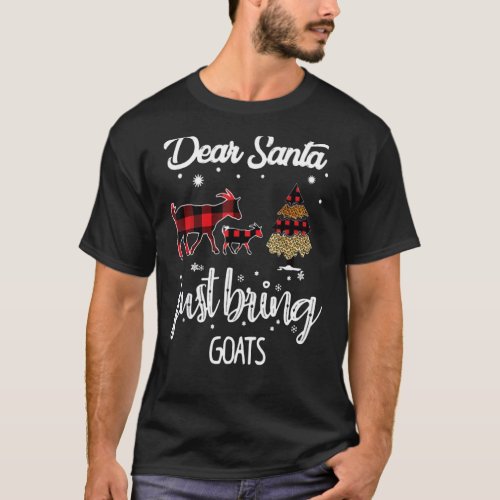 Dear Santa Just Bring Goats Christmas Leopard Plai T_Shirt