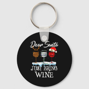 Dear Santa Just Bring Wine Christmas Pajama Costum Keychain
