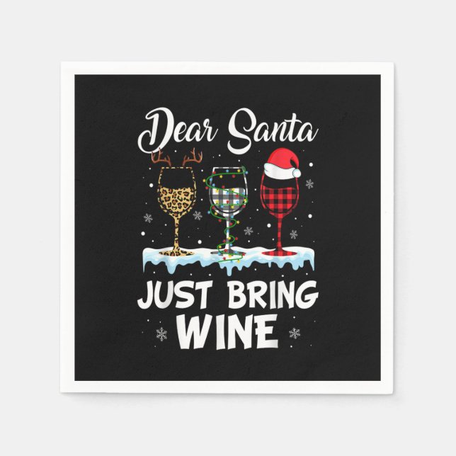 Dear Santa Just Bring Wine Leopard Christmas Light Napkins (Front)