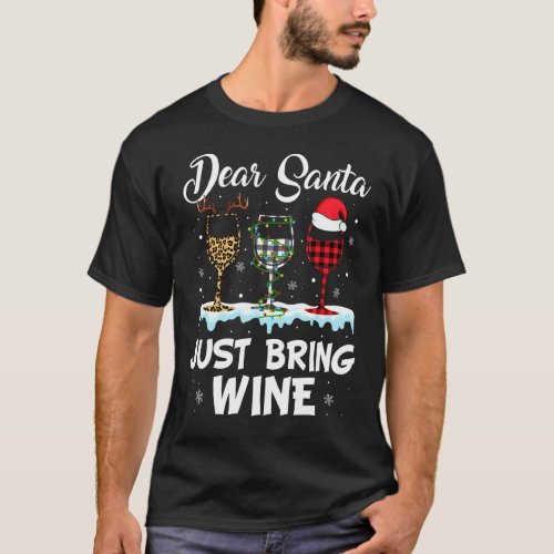 Dear Santa Just Bring Wine Leopard Christmas Light T_Shirt