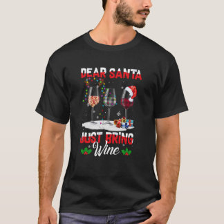 Dear Santa Just Bring Wine Leopard Christmas Light T-Shirt