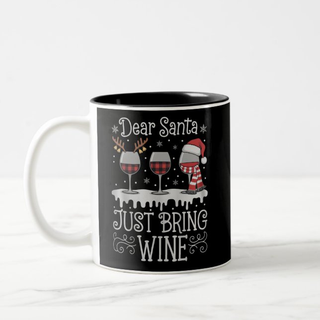 Dear Santa Just Bring Wine Xmas Drinking Party Two-Tone Coffee Mug (Left)