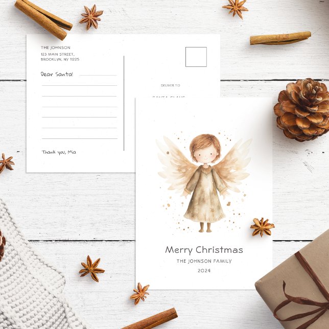 Dear Santa Letter Beige Boho Baby Angel  Postcard (Creator Uploaded)