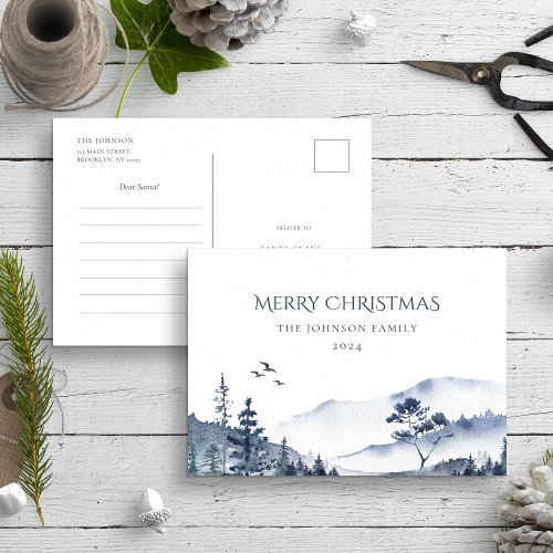 Dear Santa Letter Blue Christmas Winter Forest Postcard