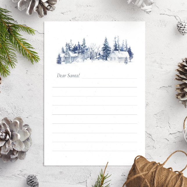 Dear Santa Letter Blue Christmas Winter Village Holiday Card (Creator Uploaded)