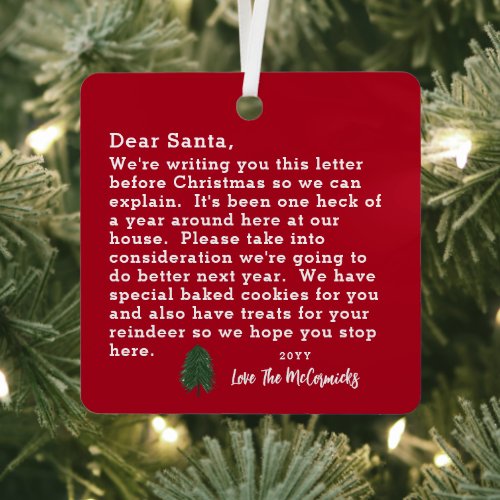 Dear Santa Letter Funny Christmas Family Custom Metal Ornament