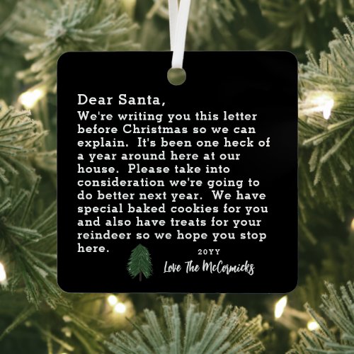 Dear Santa Letter Funny Christmas Family Name Metal Ornament