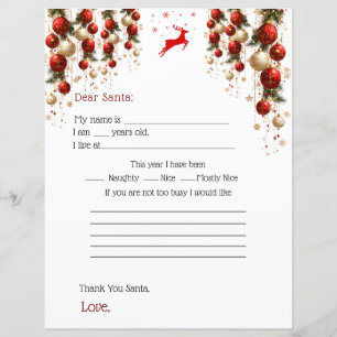 Dear Santa Letter Red GoldOrnaments Christmas Tree