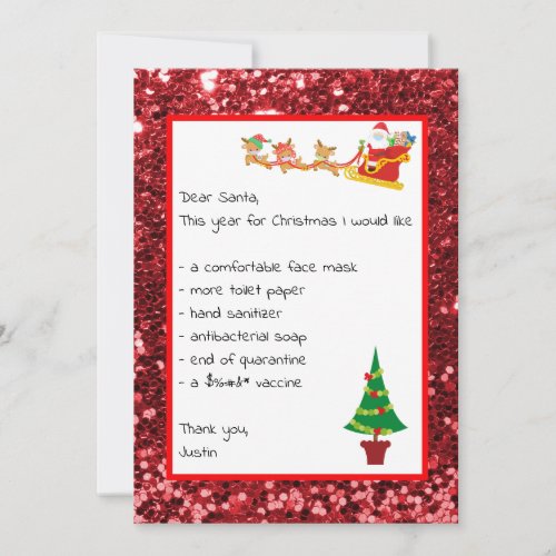Dear Santa List Letter Funny 2021 Christmas Holiday Card