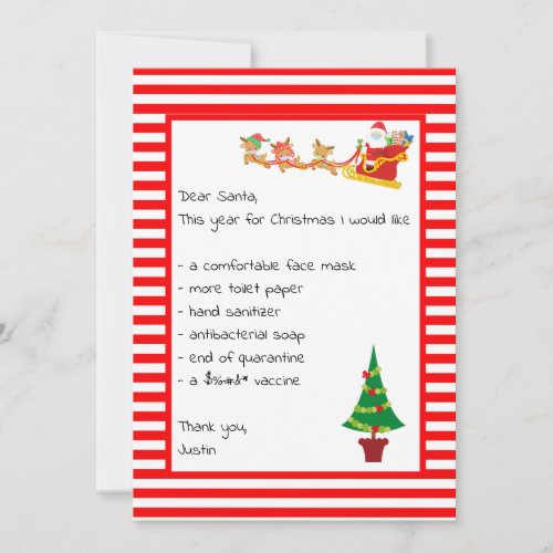 Dear Santa List Letter Funny Christmas Holiday Card