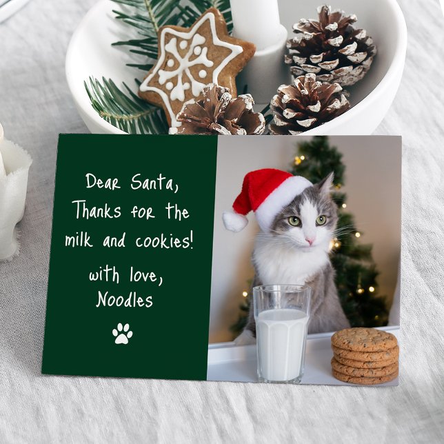 Dear Santa Milk and Cookies Green Pet Photo Funny Holiday Card (Creator Uploaded)
