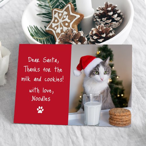 Dear Santa Milk and Cookies Red Pet Photo Funny Holiday Card