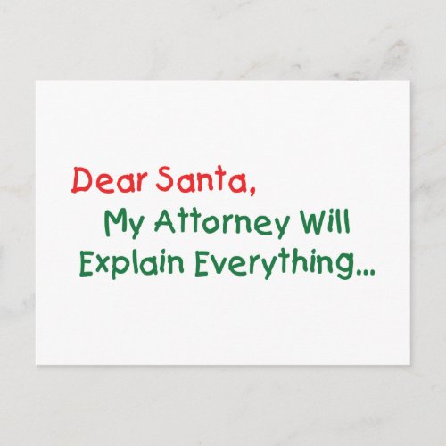 Dear Santa My Attorney Will Explain _ Funny Xmas Holiday Postcard