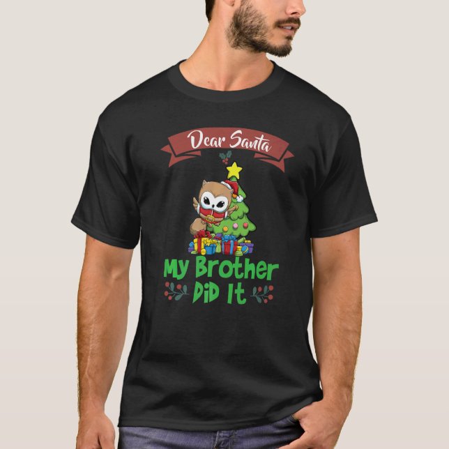 Dear Santa My Brother Did It Siblings Christmas Pr T-Shirt (Front)