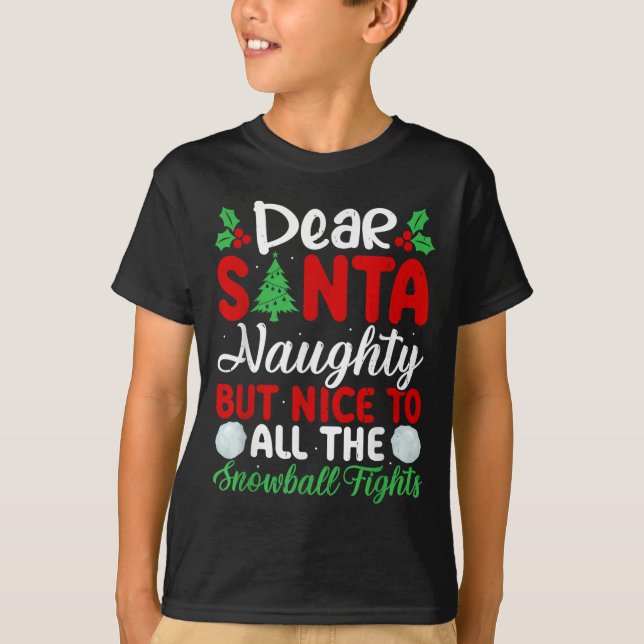 Dear Santa Naughty But Nice To All The Snowball Fi T-Shirt (Front)