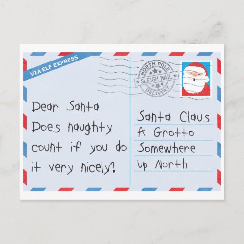 Dear Santa Naughty Done Nicely Holiday Postcard