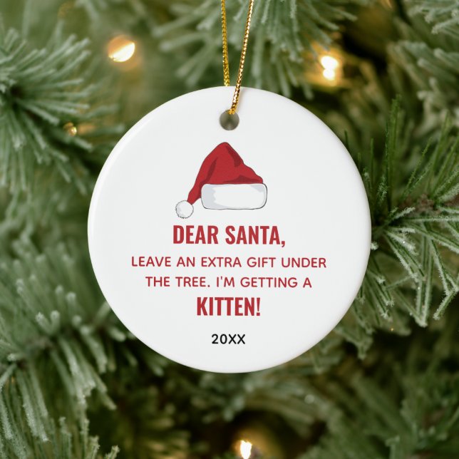 Dear Santa New Kitten Personalized Cat Adoption Ceramic Ornament (Tree)