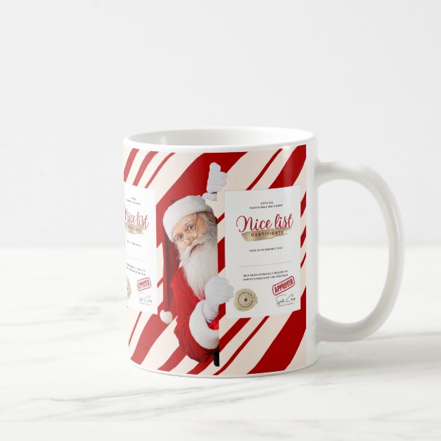 Dear Santa Nice List Certificate Red Candy Stripe Coffee Mug (Right)
