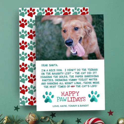Dear Santa Pawlidays Nice Dog Photo Christmas Holiday Card