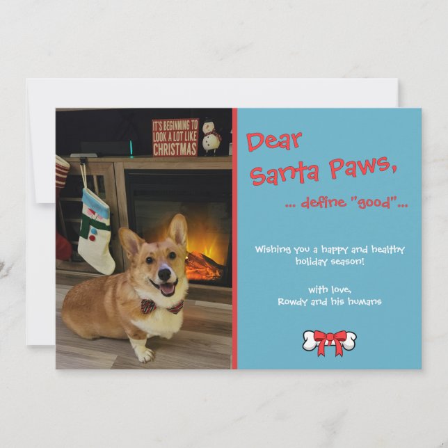 "Dear Santa Paws" Customizable Pet Holiday Card (Front)