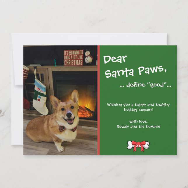 "Dear Santa Paws" Customizable Pet Holiday Card (Front)
