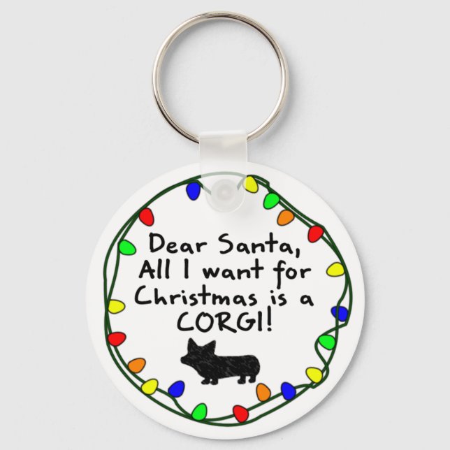 Dear Santa Pembroke Welsh Corgi Keychain (Front)