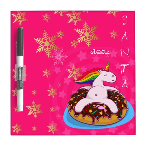 Dear Santa Pink Unicorn Donut Wish List Dry Erase Board