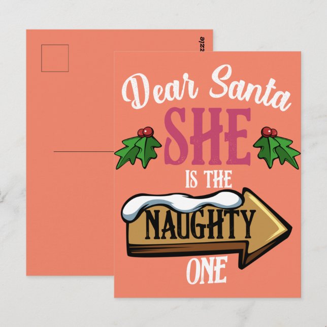 Dear Santa She Is The Naughty One Funny Matching Postcard (Front/Back)