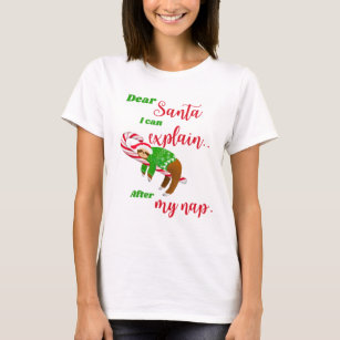Dear Santa Sloth Christmas Nap On Candy Cane T-Shirt