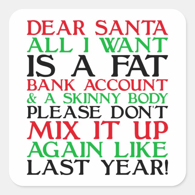Dear Santa Square Sticker (Front)