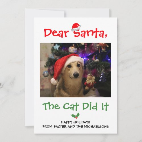 Dear Santa The Cat Did It Funny Pet Photo Holiday Card