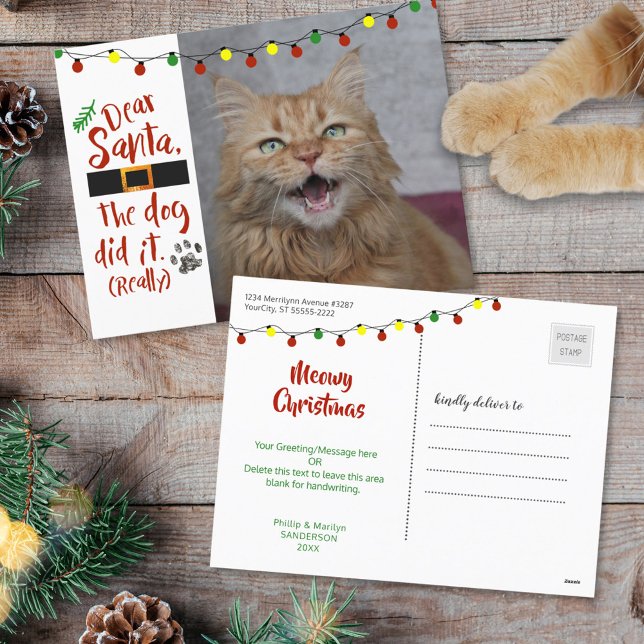 Dear Santa, the dog did it - Cat-Lover Holiday Postcard (Creator Uploaded)