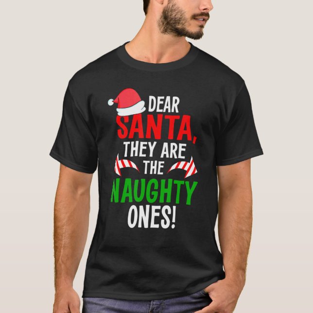 Dear Santa They Are The Naughty Ones Pajamas Famil T-Shirt (Front)