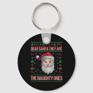 Dear Santa They Are The Naughty Ones Xmas Pajamas Keychain