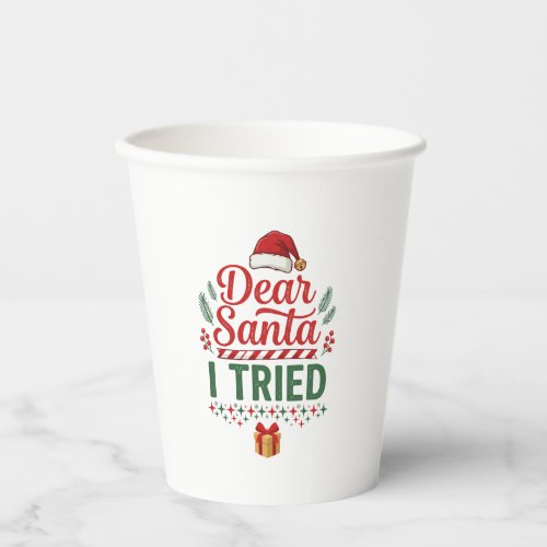 Dear Santa Tried Christmas Hat Present Box Paper Cups