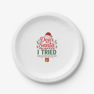 Dear Santa Tried Christmas Hat Present Box Paper Plates