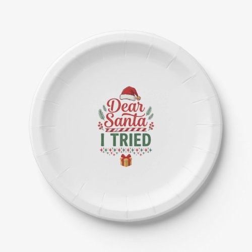 Dear Santa Tried Christmas Hat Present Box Paper Plates