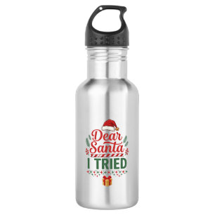 Dear Santa Tried Christmas Hat Present Box Stainless Steel Water Bottle