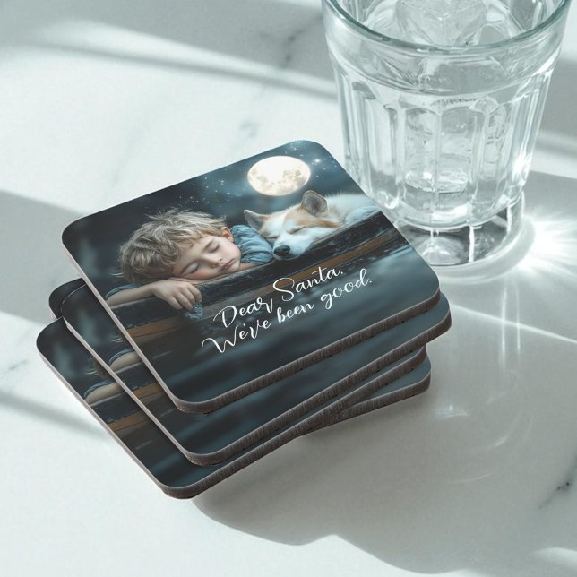 Dear Santa We've Been Good Holiday Photo Beverage Coaster (Creator Uploaded)