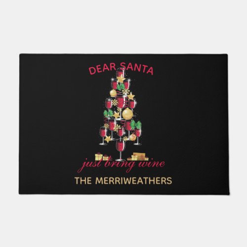Dear Santa Wine Christmas Tree Illustration Doormat